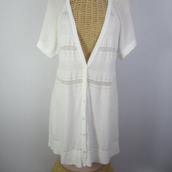 Banana Republic Women XL White SS Cotton Blend Empire Waist Cardigan Lace Detail - Picture 9 of 9